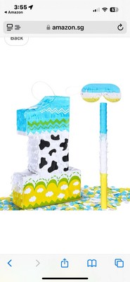 Number 1 Pinata for Kids 1st Birthday Cow 16.5 x 11.6 x 3 In With Stick And Mask