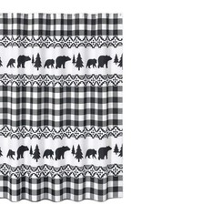 Plaid Black Bear Designed Shower Curtain, Rustic Farmhouse D cor, 70.75 Inches