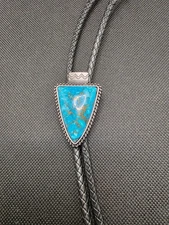 Vintage Cody James Turquoise Arrowhead Bolo Tie Black Leather 38" Metal Tip
