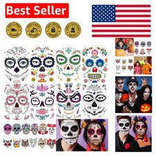 Abundant 20 Sheet Sugar Skull Face Tattoo Collection - Safe and Non-Toxic