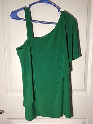 Coco Bianco Green Knit One Shoulder Ruffle Short Sleeve Blouse L