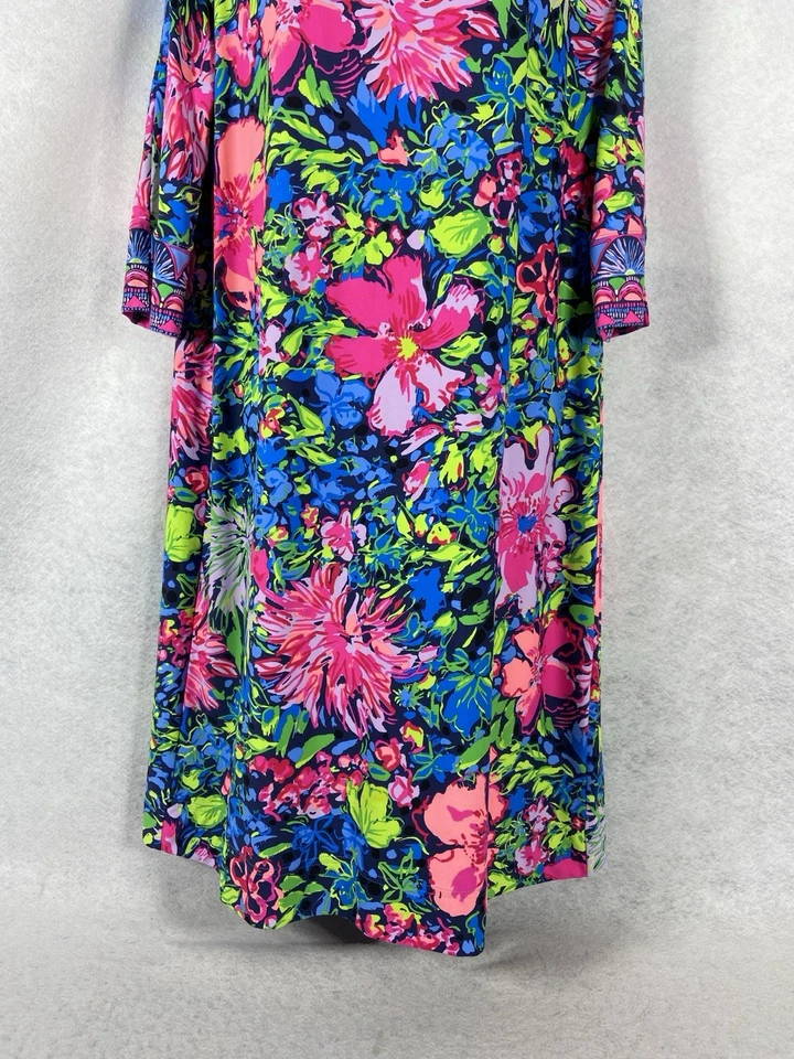 Lilly Pulitzer Sophie Dress XL Pink Blue Shift 3/4 Sleeves Boat Neck Floral - Image 3 of 4