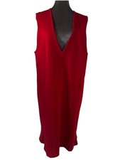 Vtg Kasper Red Deep Plunge Wool Blend Dress SZ L Sleeveless Jumper Chic