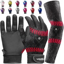Exxact Sports Youth Batting Gloves w/ Arm Sleeve - Kids Baseball T-Ball S/M Blac