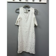 Sharagano Dress Womens 4 Optic White Crochet Cold Shoulder Lined Dress NEW