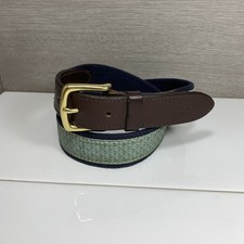 Vineyard Vines Mens 30 Vineyard Whale Canvas Leather Club Belt Multicolor Green
