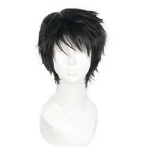 Men Short 11.81''/30Cm Black Curly Wig, Multifunction Fluffy Layered Frizzy Cosp
