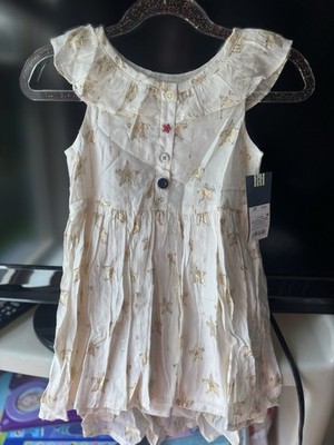 Genuine Kids from OshKosh Girls 2T White/Gold Star Sleeveless Knee Dress Ruffle
