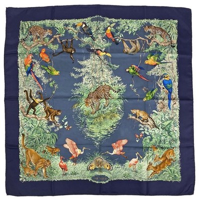 HERMES Carre 90 35 in EQUATEUR Silk Scarf Navy Multicolor [Japan