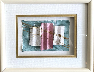 Vintage Retro 80s Shadowbox Wall Art Mauve Teal Gold 3D Abstract Painted Paper