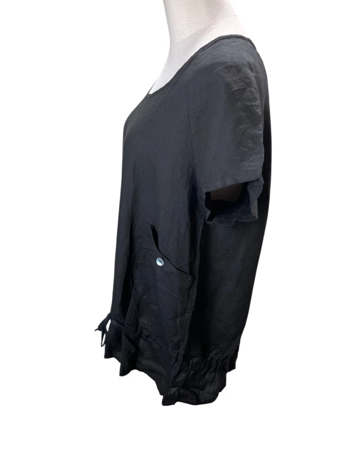 Top Russ Berens para mujer talla mediana negro 100 % lino manga corta Foto 3 de 4