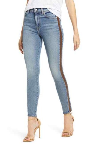 Side Stripe Ankle Skinny Jeans Blue 