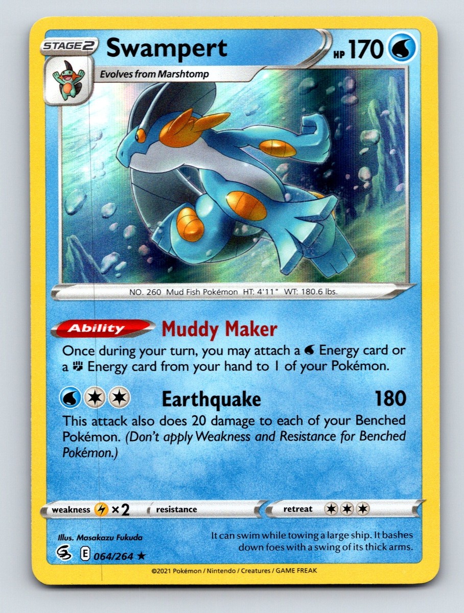Stage 2 Swampert HP 170 Muddy Maker Ability Earthquake Rarity Blue