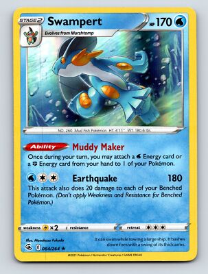 Stage 2 Swampert HP 170 Muddy Maker Ability Earthquake Rarity Blue