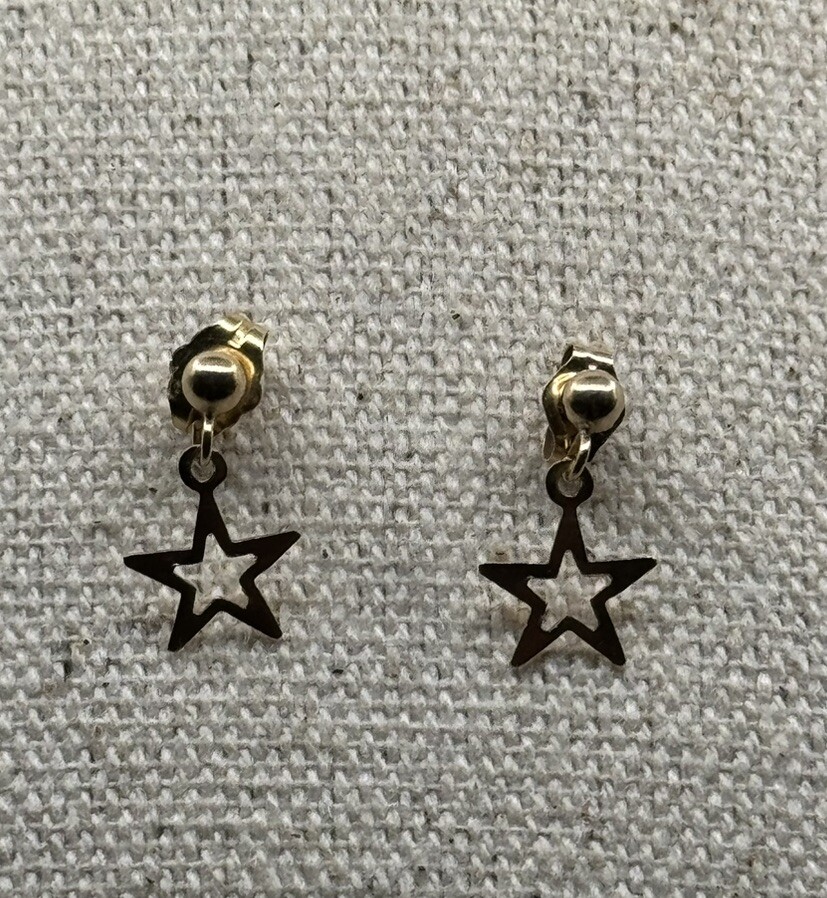 14k Solid Gold STAR Ball Dangle Stud Earrings Kids - image 4