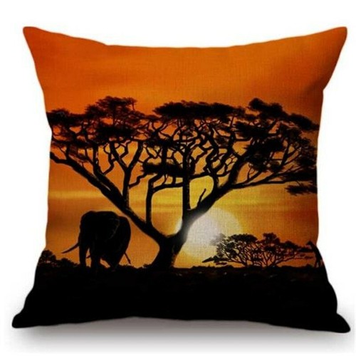 Sunset Africa Landscape Wild Animals Elephant Giraffe Scenic Home Cushion Covers - Picture 8 of 16