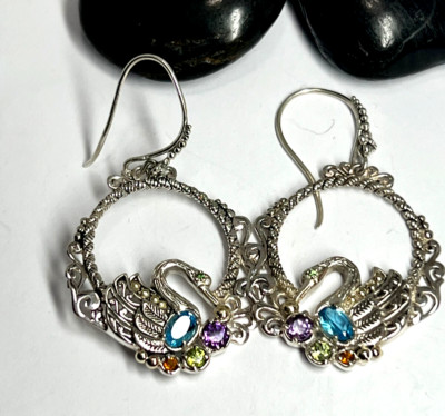 Designer Ohrhänger Schwan Ohrringe 925 Sterling Silber 18K Gold Edelsteine