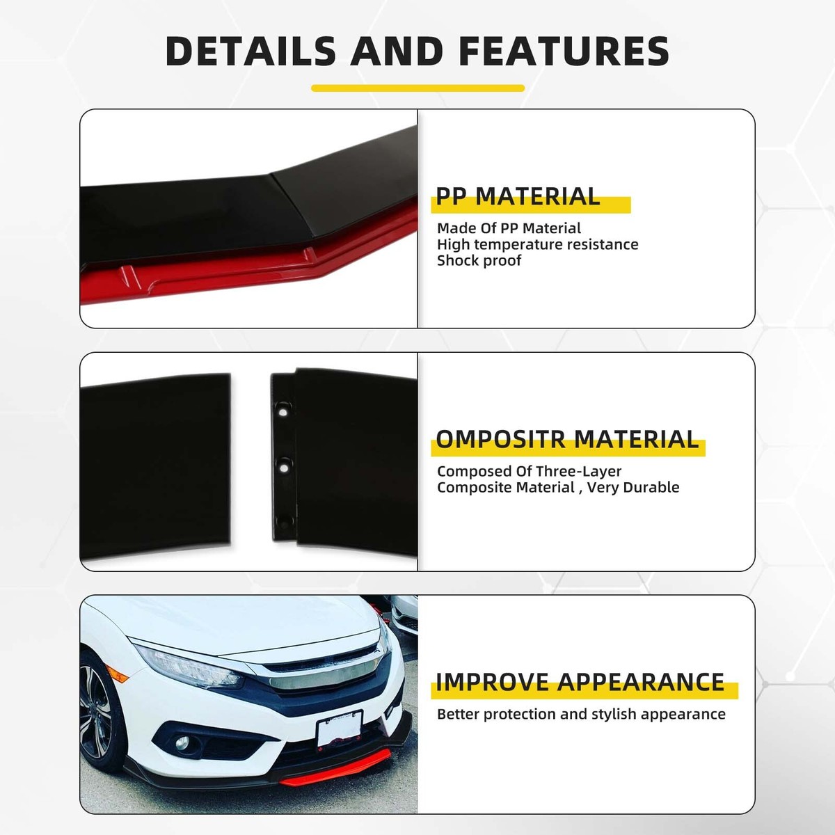 Black & Red Front Bumper Lip Spoiler Splitter Kit For Chevy Silverado 1500 (Universal, ABS Plastic)