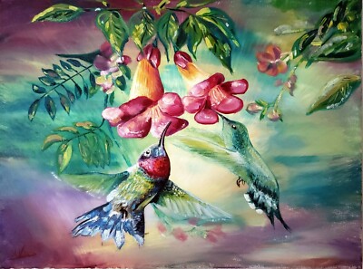 Original Acrylic Painting Wall Art Decoration Stretched Canvas - Colibri 