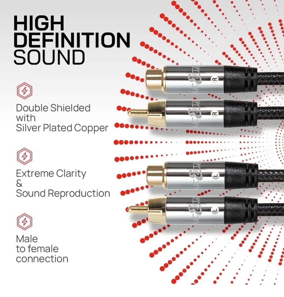 Cable RCA 3m, Serie Pro RCA Macho a Hembra Cable de Audio, Doble B2 Blindado Foto 2 de 2