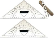 KIT CARTEGGIO NAUTICO:  DUE SQUADRETTE + 1 COMPASSO CON CUSTODIA 