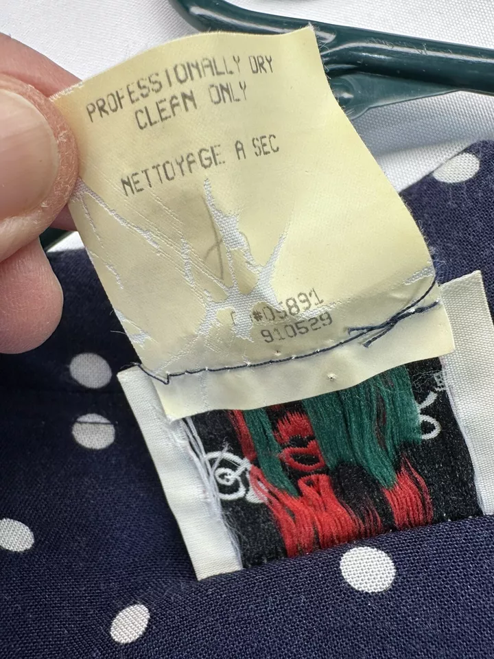 Vtg LANZ 80s Does 40s Secretary Midi Dress Blue White Polka Dots Sz 10 Made USA - Image 4 of 4