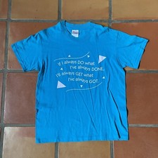 Vtg Hanes Beefy T Mens M Blue T-Shirt Made In USA Single Stitch Clever Quote Tee