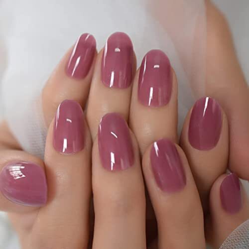 Press on Nails - Taro Red Pure Color Semi-Transparent False Nails | UV L5888 - Picture 4 of 6