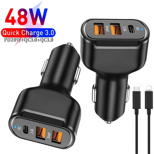 de alimentación cargador rápido para automóvil para iPhone 14 13 12 Pro XS Max 48W QC3.0 USB-C PD | eBay