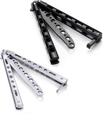 Butterfly Trainer Knife Practice Balisong Dull Training Tool Metal Black Silver