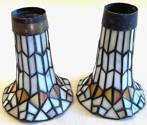 Pair 2 Old Antique Vintage TIFFANY Style Leaded Art Glass Lamp Shade Arts&Crafts