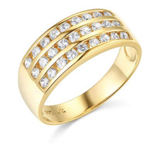 2.70 Ct Created Diamond 3-Row Real 14K Yellow Gold Wedding Anniversary Band Ring