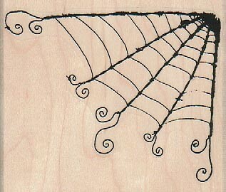 Fancy Spiderweb Corner 3 1/4 x 2 3/4'' Rubber Stamp, Halloween Stamp, Halloween