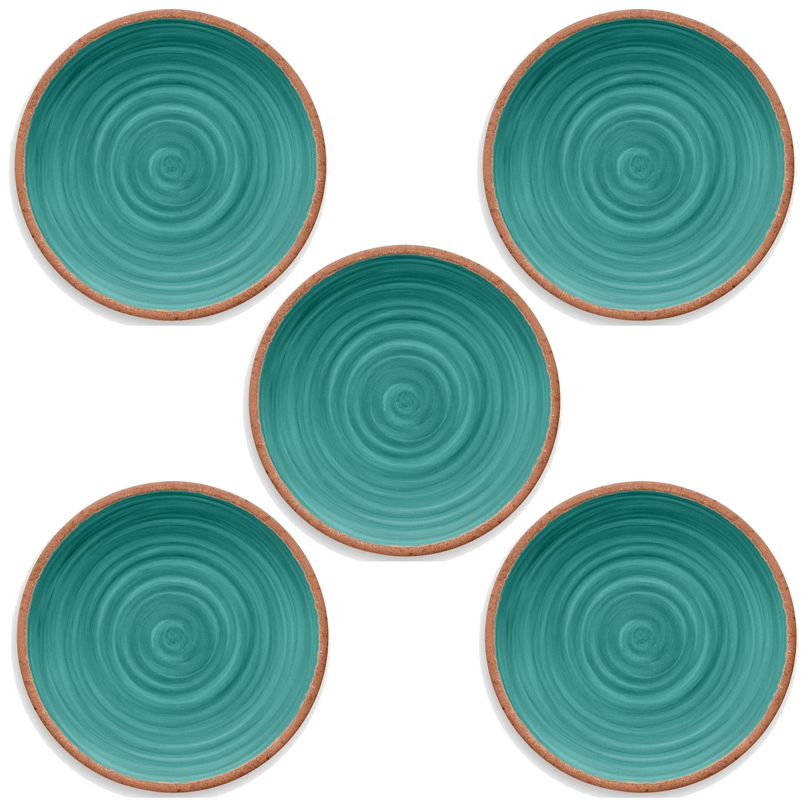 Turquoise Rustic Swirl Glaze Melamine/Plastic Dinner Plates - Set of 5 Plates