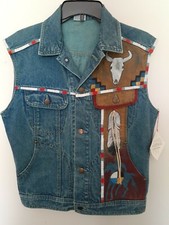 Custom Native American Art Denim Vest, Artist Susan Lathrum, Sz 3 Small, New