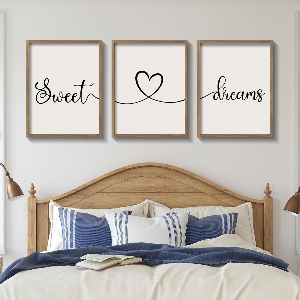 Ronasip Sweet Dreams Wall Decor for Bedroom Set of 3 Framed Wall Art ...
