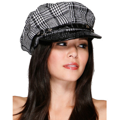 帽子 EX PLAID REVERSIBLE Plaid Mod Hat Cap with Faux Reptile Trim Cabbie Newsboy Gatsby