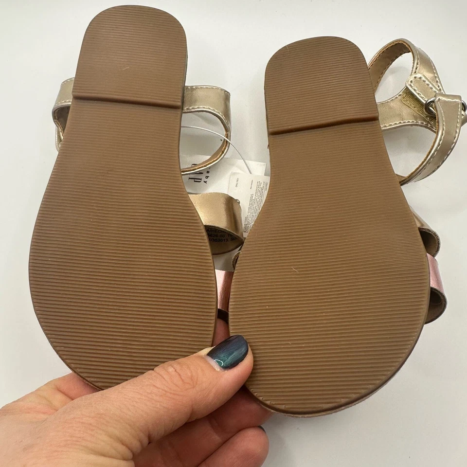NEW Baby Gap Pink and Gold Metallic Wavy Strappy Sandals, Sz 10 (SH-1009) - Image 3 of 4