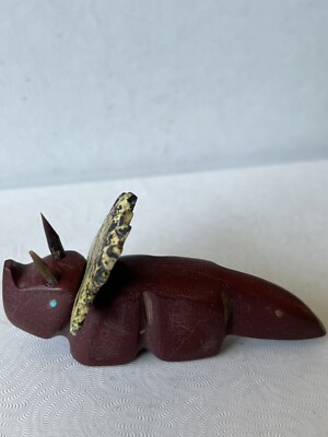 Zuni Triceratops Fetish Brandon Phillips*SIGNED* Pipestone Turquoise Horns 0500