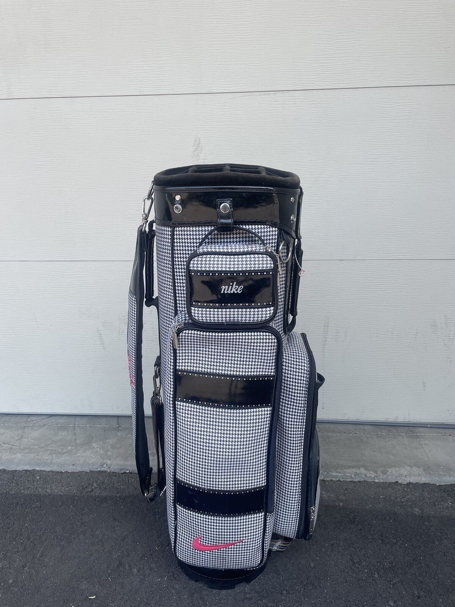 NIKE WOMENS RETRO HOUNDSTOOTH 10-WAY DIVIDER GOLF CART BAG, BLACK