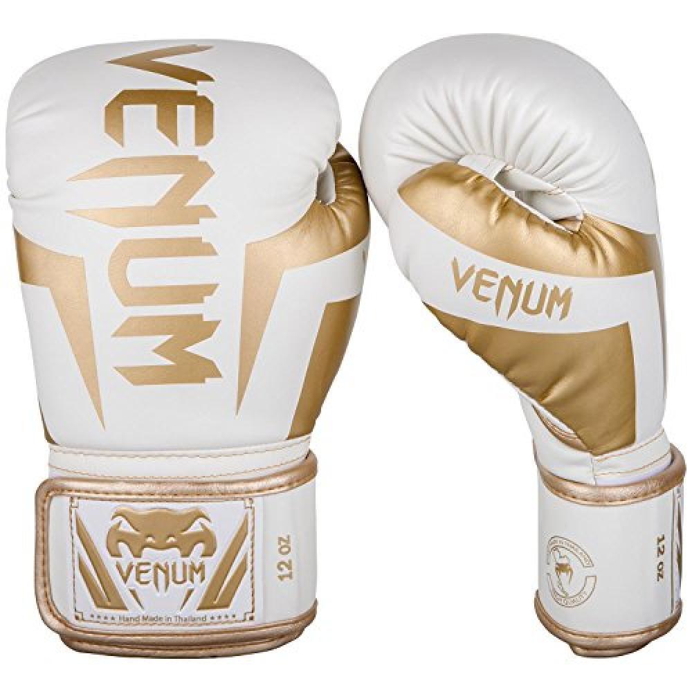(TG. 10 oz) Venum Elite Guanti da Boxe, Unisex - Adulto, Bianco/Oro, 10 oz - NUO