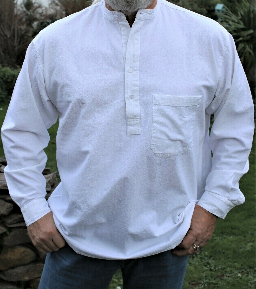 トップス VINTAGE COLLARLESSSHIRTS Grandad Shirt Original Collarless Shirt Company Half /button