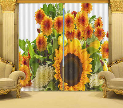 Smiling 01Sunflower 3D Curtain Blockout Photo Print Curtains Fabric Kids Window