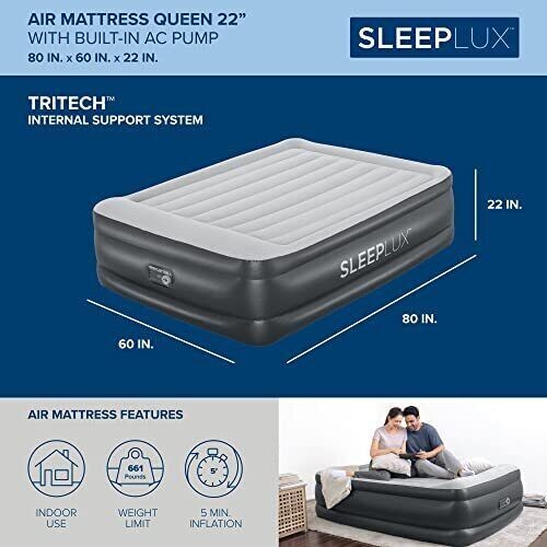SLEEPLUX Durable Air Mattress with Built in Pump Pillow and USB 22