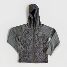 The North Face Boys 7/8 Small Hooded Puffer Quilted Jacket Gray Full Zip Hybrid