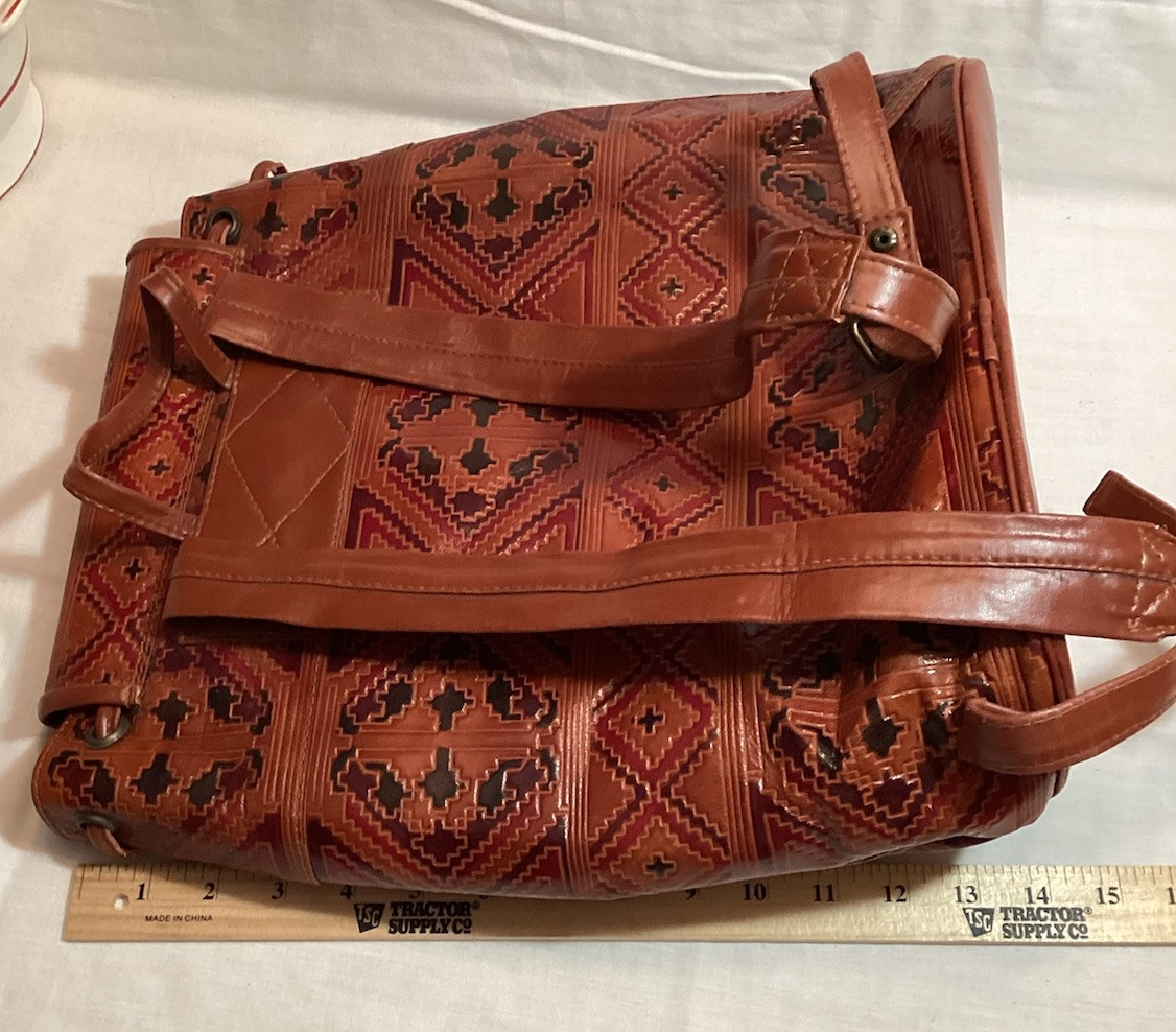 Genuine Leather Back Pack Drawstring Brown Hand M… - image 14