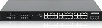 Intellinet 24-Port Gigabit Ethernet PoE+ Switch mit 2 SFP-Ports IEEE 802.3at/af