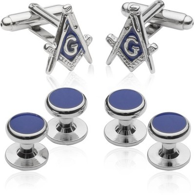 Mens Silver Mason Masonic Cufflinks Studs Formal Set with Presentation Box
