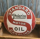 Vintage Polarine Motor Oil Standard Gasoline Porcelain Metal Gas Pump Plate Sign
