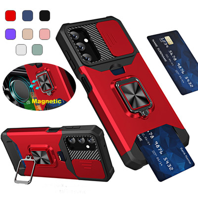 For Samsung A17 5G A55 A07 A25 A32 Note 20 Card Wallet Case Stand + Lens Cover 